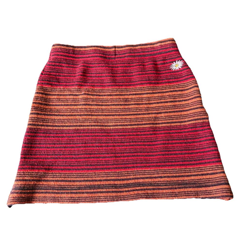 Skhoop Striped Mini Skirt Orange Red Sweden Size Medium Gorpcore Hiking Wool